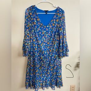 Floral blue bell sleeve dress